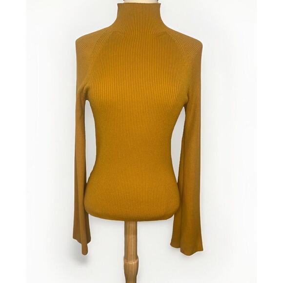 Banana Republic Women’s Flare Sleeve Sweater Mustard Viscose Rayon Small - Picture 3 of 11